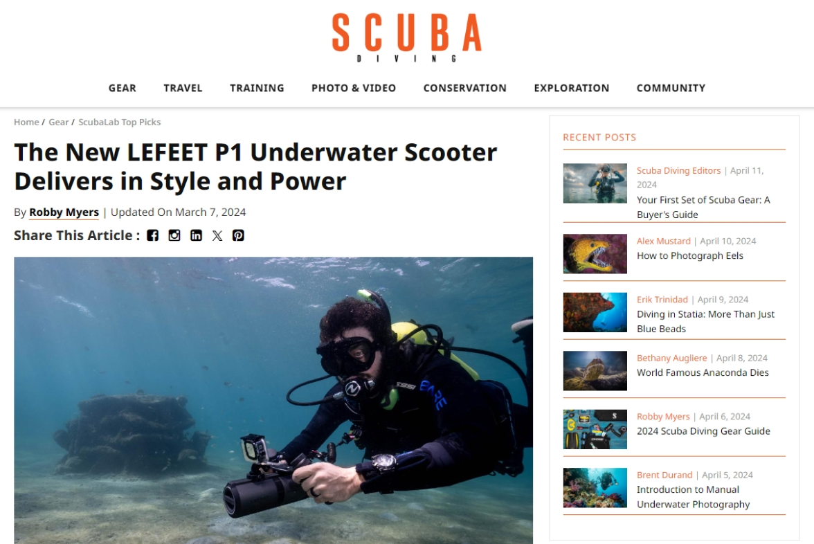 The New LEFEET P1 Underwater Scooter Delivers in Style and Power